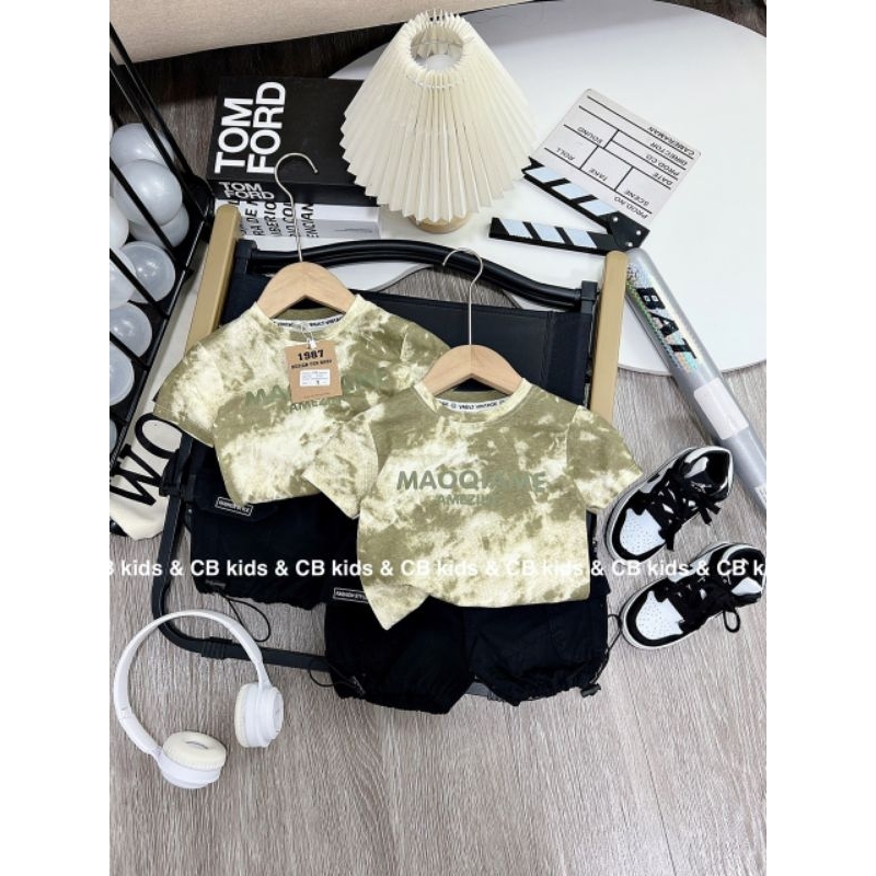 Quần áo bé trai, set bộ áo cotton loang mix quần short kaki túi hộp mềm mại cho bé 10-30kg