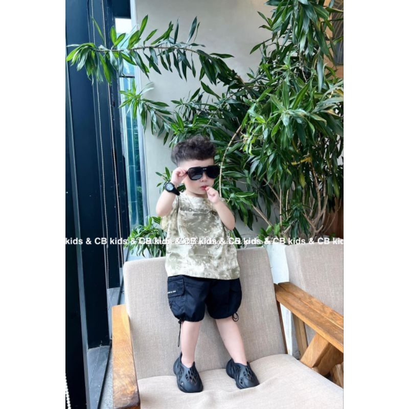 Quần áo bé trai, set bộ áo cotton loang mix quần short kaki túi hộp mềm mại cho bé 10-30kg