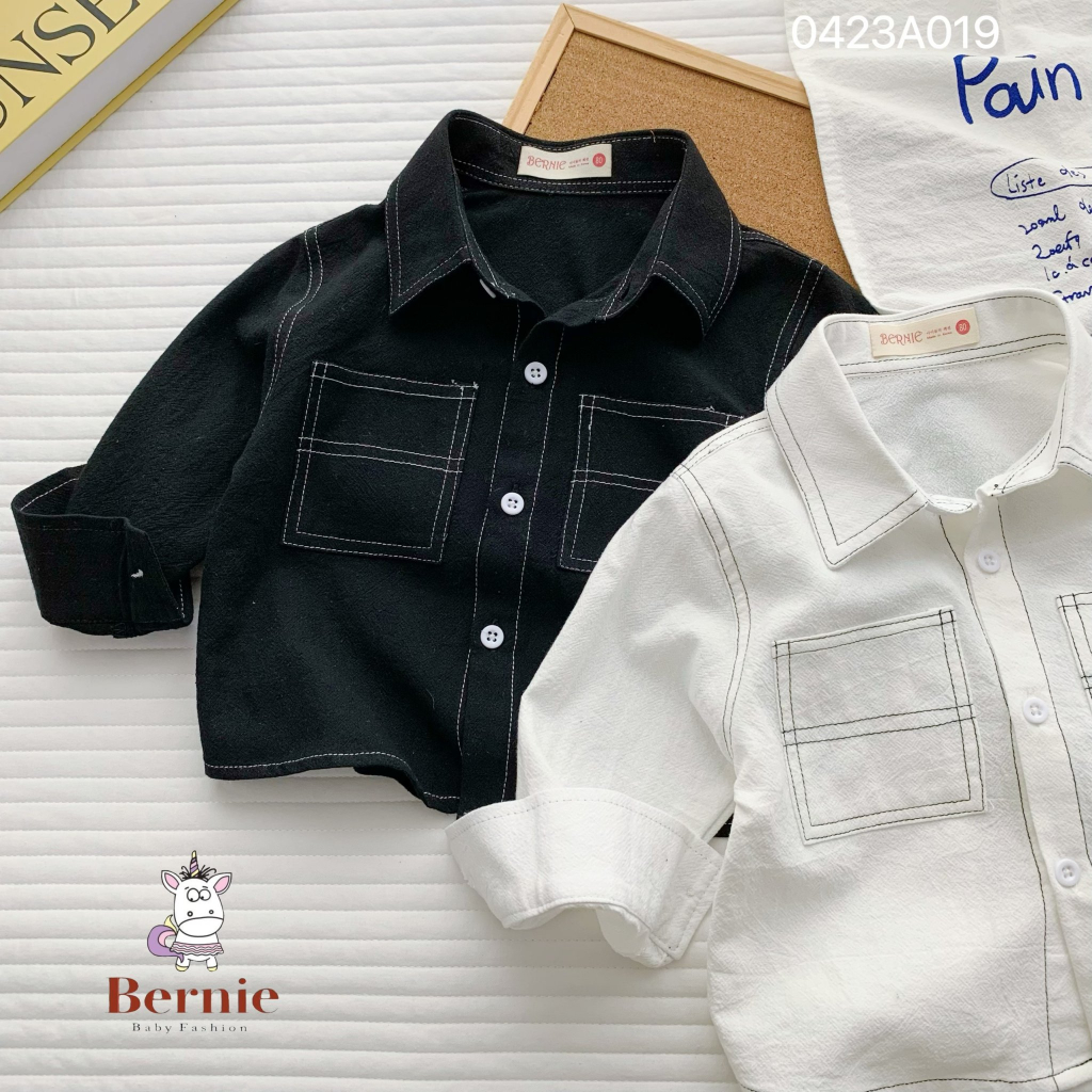 Áo sơ mi dài tay trần chỉ nổi Bernie cho bé