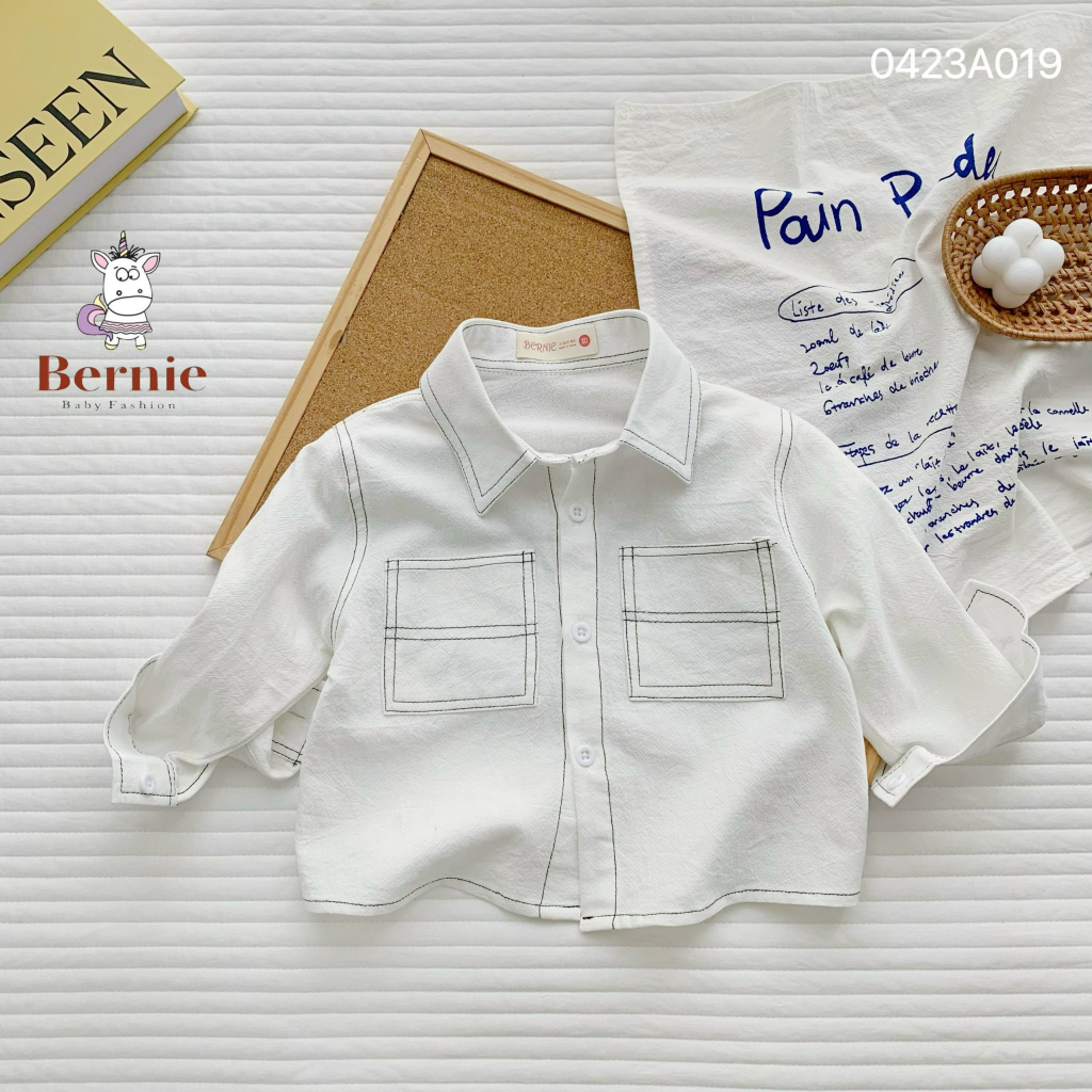 Áo sơ mi dài tay trần chỉ nổi Bernie cho bé