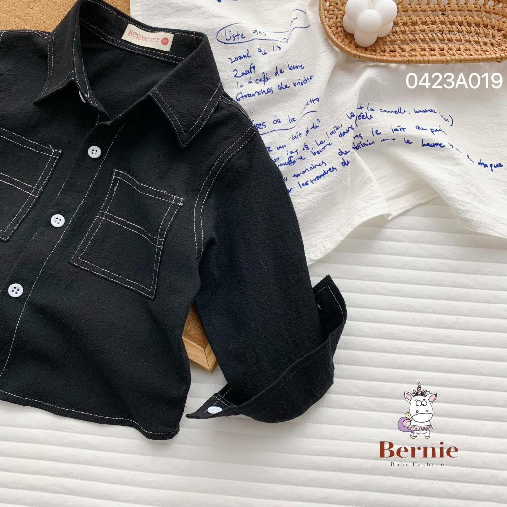 Áo sơ mi dài tay trần chỉ nổi Bernie cho bé