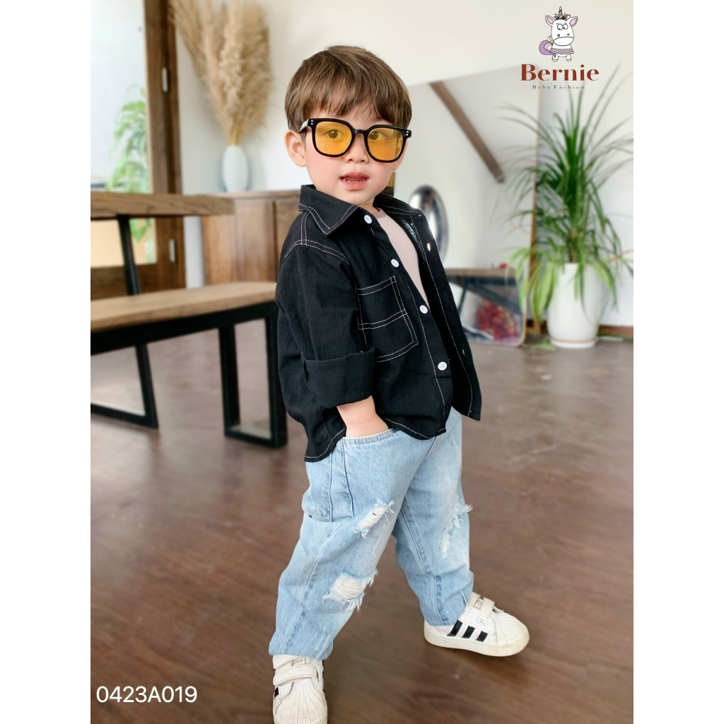 Áo sơ mi dài tay trần chỉ nổi Bernie cho bé