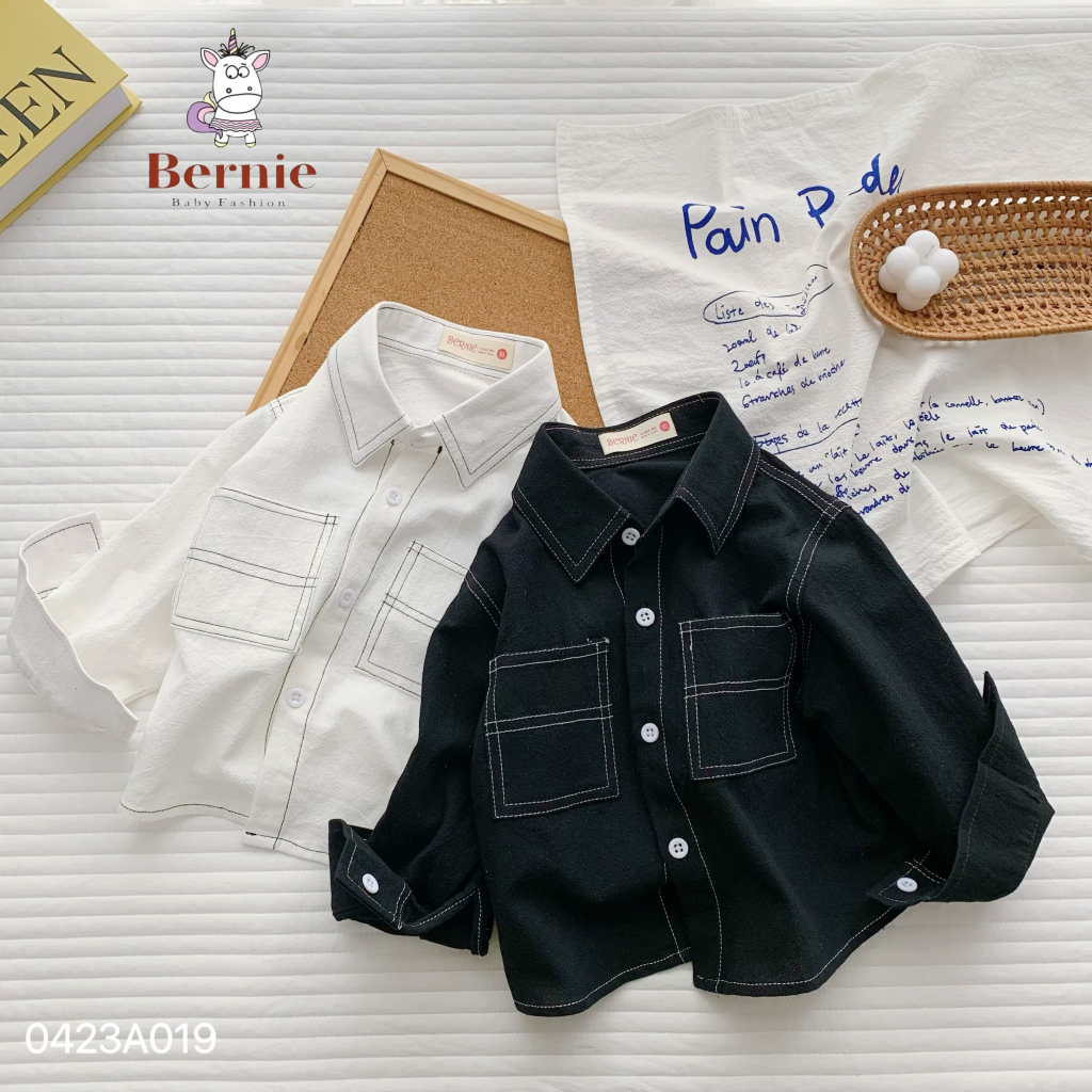 Áo sơ mi dài tay trần chỉ nổi Bernie cho bé