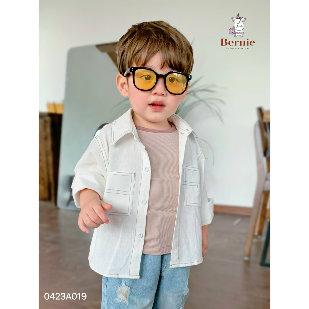 Áo sơ mi dài tay trần chỉ nổi Bernie cho bé