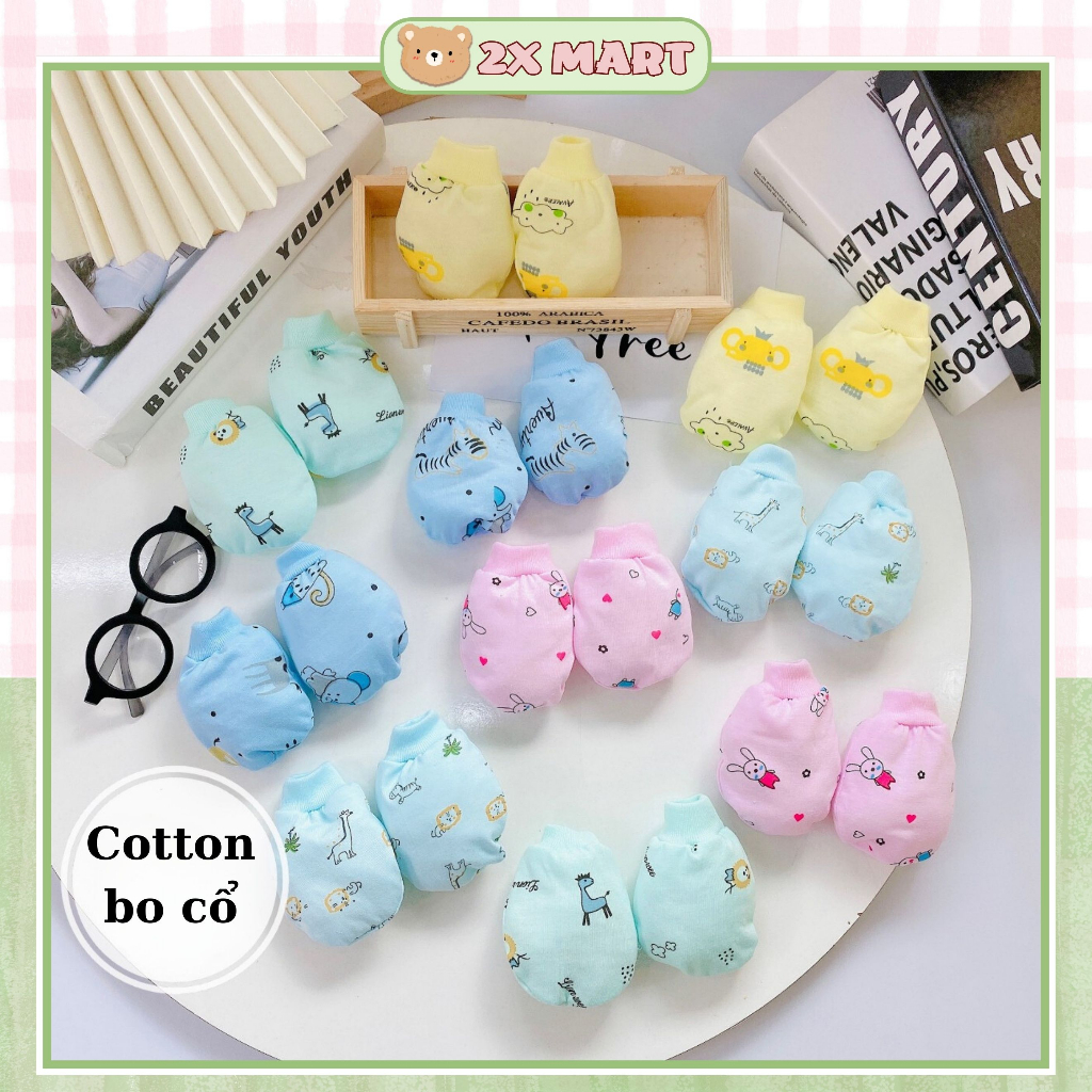 Bao tay  cho bé sơ sinh cotton trẻ em bo dây chun họa tiết set đủ 2X MART