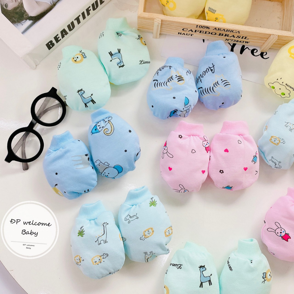 Bao tay chân cho bé sơ sinh cotton trẻ em bo dây chun họa tiết set đủ 2X MART