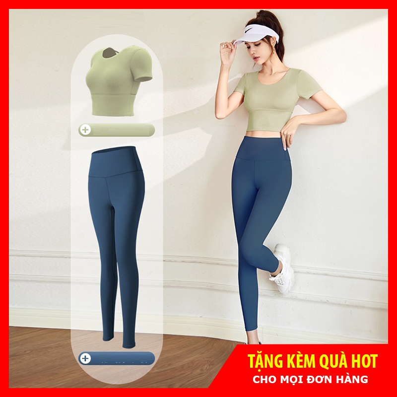 Set đồ tập Gym Yoga nữ 2 món áo croptop mút đúc và quần legging nâng mông tôn dáng, bộ đồ quần áo tập Gym Yoga 2024