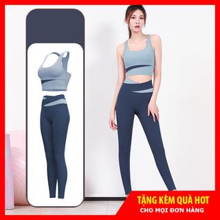 Bộ đồ tập Gym Yoga nữ loại đẹp (sẵn đệm ngực) Set quần áo thể thao chạy bộ, đạp xe 2 món áo bra quần dài legging body