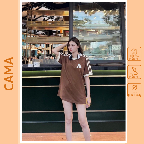Áo thun nữ tay lỡ form rộng chất cotton khô 3158 in chữ A phong cách Hàn Quốc CAMASTORE M968