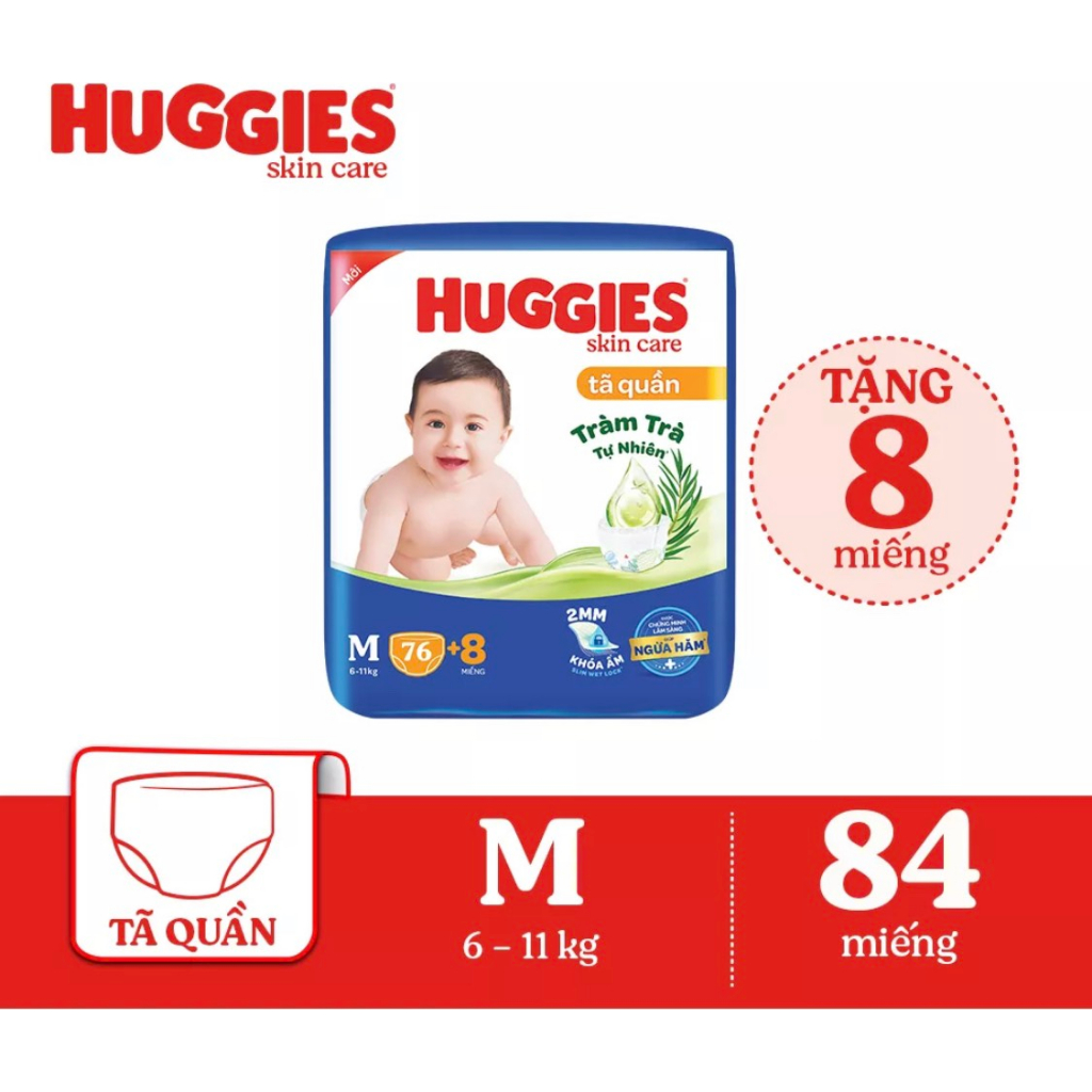 Bỉm Huggies quần/dán đủ size M74/L68/XL62/XXL56 mẫu mới tràm trà