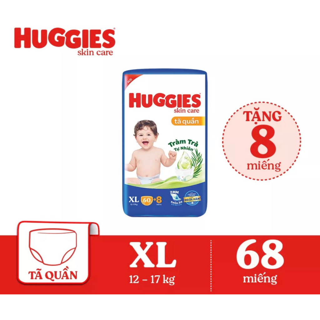 Bỉm Huggies quần/dán đủ size M74/L68/XL62/XXL56 mẫu mới tràm trà