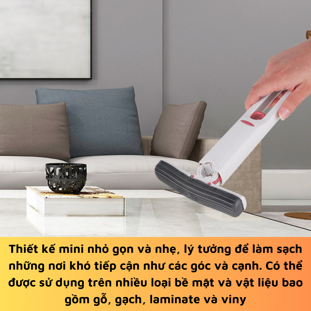 Cây Lau Bàn Mini Gấp Gọn Tự Vắt Thông Minh 25cm, Bọt Biển Siêu Thấm Hút