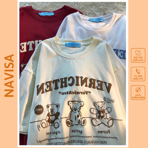 Áo thun nam nữ unisex form rộng tay lỡ chất cotton su in 3 CHÚ GẤU phong cách Hàn Quốc NAVISA M970