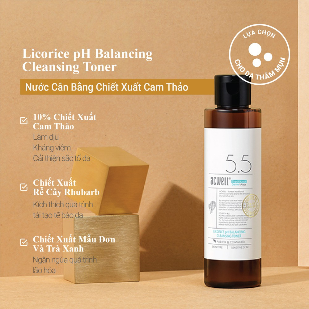 Toner cam thảo dưỡng sáng ACWELL Licorice pH Balancing Cleansing Toner 150ml