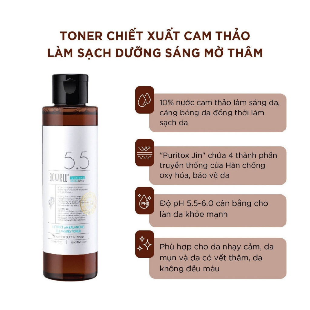 Toner cam thảo dưỡng sáng ACWELL Licorice pH Balancing Cleansing Toner 150ml