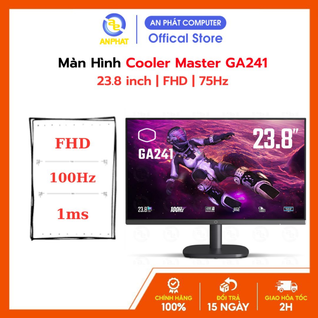 Màn hình CoolerMaster GA241 24inch 100Hz (23.8" VA Full HD 1ms, HDMI VGA) - Hàng chính hãng