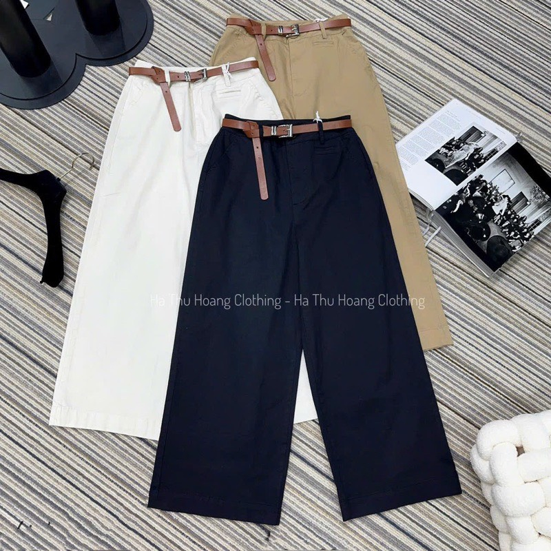 Quần kaki ống rộng dáng lỡ siêu hot, dáng suông dài 93-95cm, bản cạp công sở 1 cúc lưng cao-XMTĐ-Mã 299