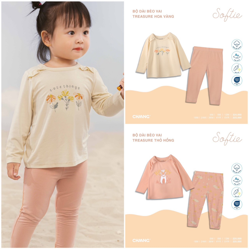 Bộ dài tay bèo vai bé gái chất cotton cao cấp họa tiết Treasure Chaang
