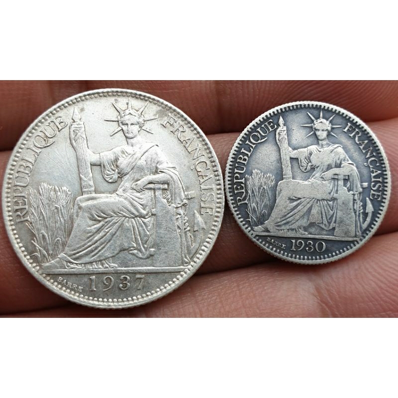 Xu INDOCHINE 10, 20 Cent BẠC HOA XÒE Đông Dương