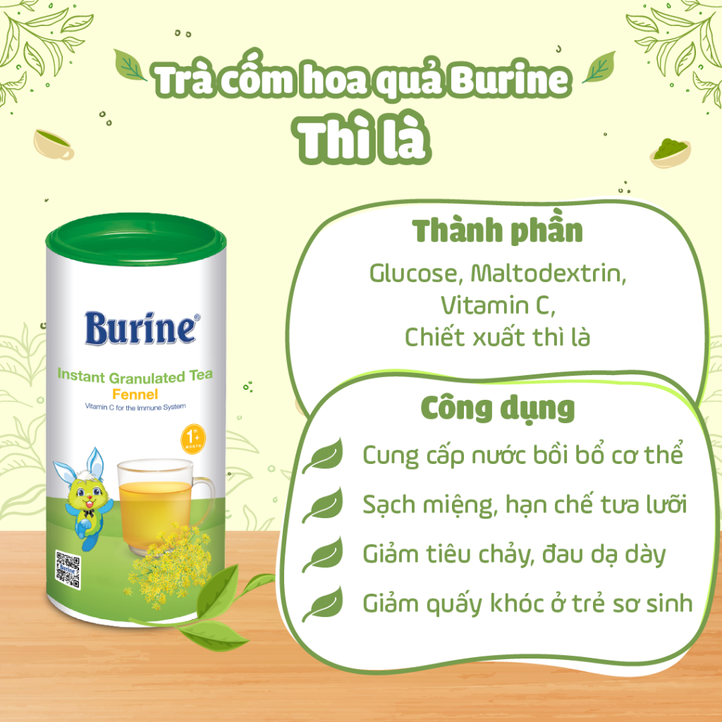 Trà cốm hoa quả Burine - Vị Thì Là giúp hạn chế tưa lưỡi, hỗ trợ tiêu hoá (Dành cho trẻ từ 1 tháng tuổi)