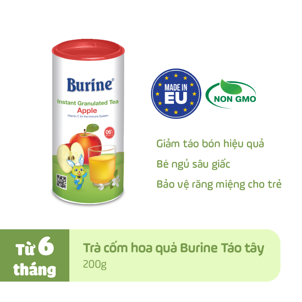 Trà cốm hoa quả Burine - Vị Táo Tây giúp hỗ trợ giảm viêm họng, táo bón (Dành cho trẻ từ 6 tháng tuổi)