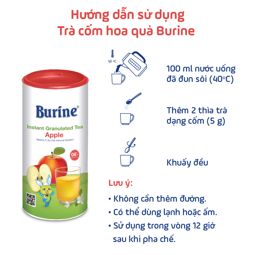 Trà cốm hoa quả Burine - Vị Táo Tây giúp hỗ trợ giảm viêm họng, táo bón (Dành cho trẻ từ 6 tháng tuổi)