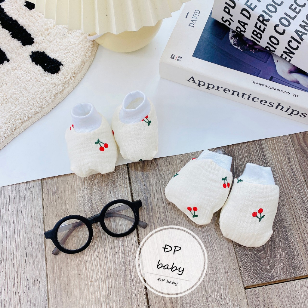 Bao tay cho bé sơ sinh vải xô muslin bao chân tất vớ trẻ em trai gái cao cấp 2X MART