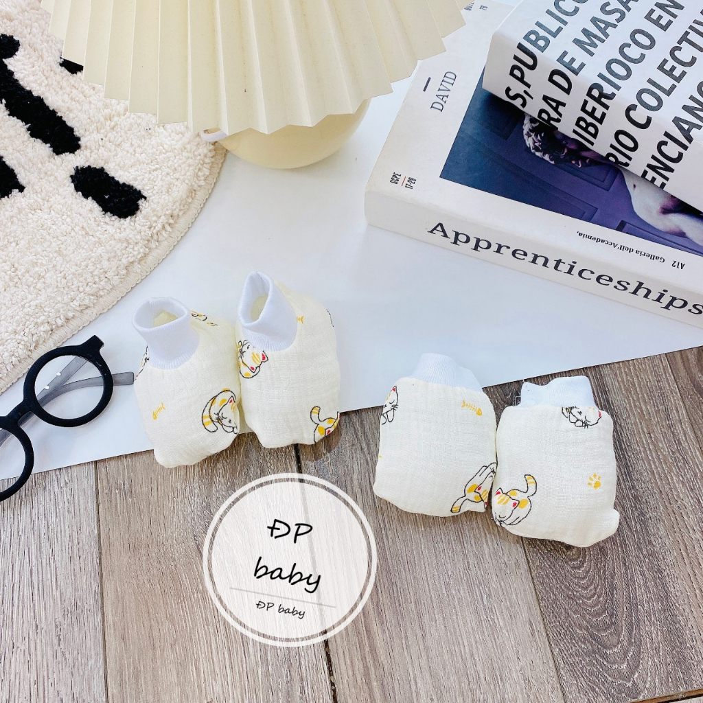 Bao tay cho bé sơ sinh vải xô muslin bao chân tất vớ trẻ em trai gái cao cấp 2X MART