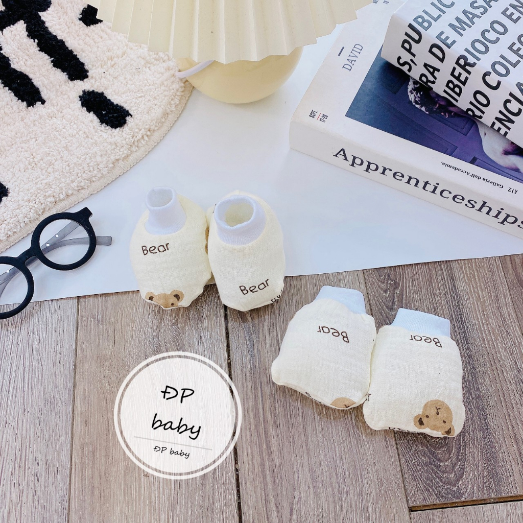 Bao tay cho bé sơ sinh vải xô muslin bao chân tất vớ trẻ em trai gái cao cấp 2X MART