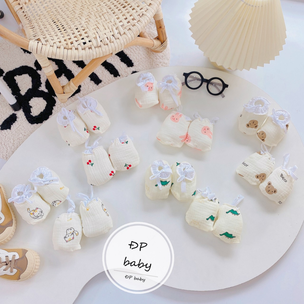 Bao tay cho bé sơ sinh vải xô muslin bao chân tất vớ trẻ em trai gái cao cấp 2X MART