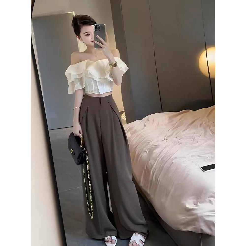 Set Bộ Áo Sơ Mi Voan Trễ Vai + Quần Ly Suông Mẫu Mới MiniHouse