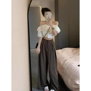 Set Bộ Áo Sơ Mi Voan Trễ Vai + Quần Ly Suông Mẫu Mới MiniHouse