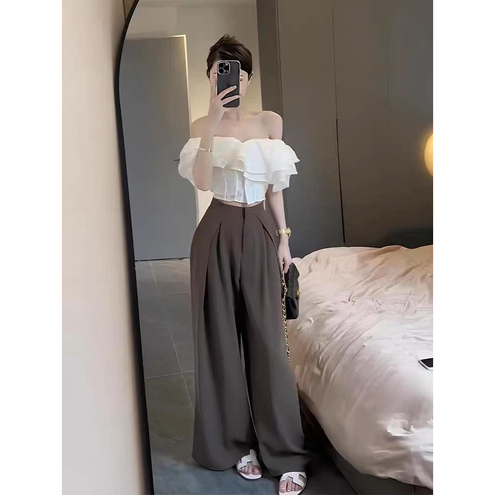 Set Bộ Áo Sơ Mi Voan Trễ Vai + Quần Ly Suông Mẫu Mới MiniHouse