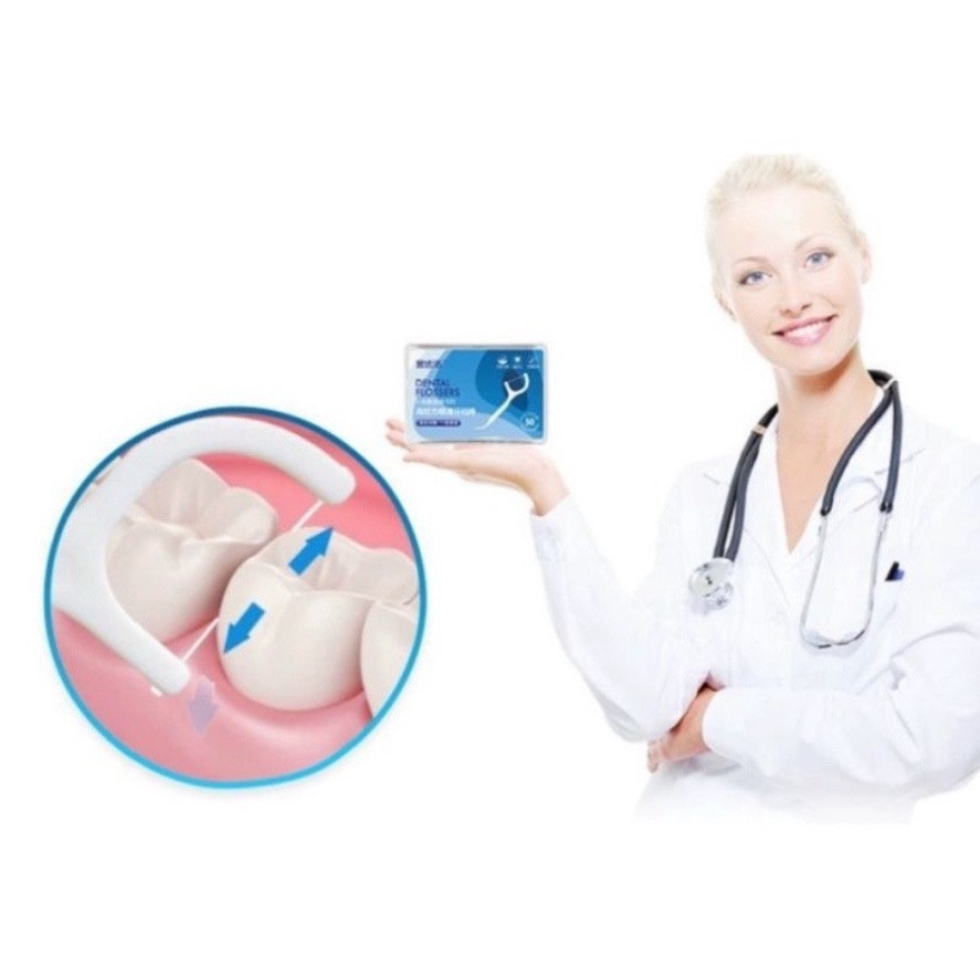 Hộp 50 Tăm Chỉ Nha Khoa Vệ Sinh Kẽ Răng Chân Nướu - Chuyên Dụng