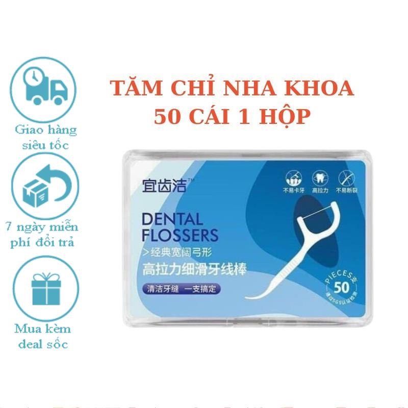 Hộp 50 Tăm Chỉ Nha Khoa Vệ Sinh Kẽ Răng Chân Nướu - Chuyên Dụng