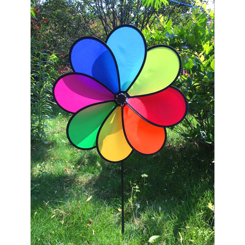 Chong chóng vải 8 cánh cầu vồng 50cm - chong chóng 2 tầng giá rẻ trang trí xe trà sữa - xe cafe, khu vui chơi