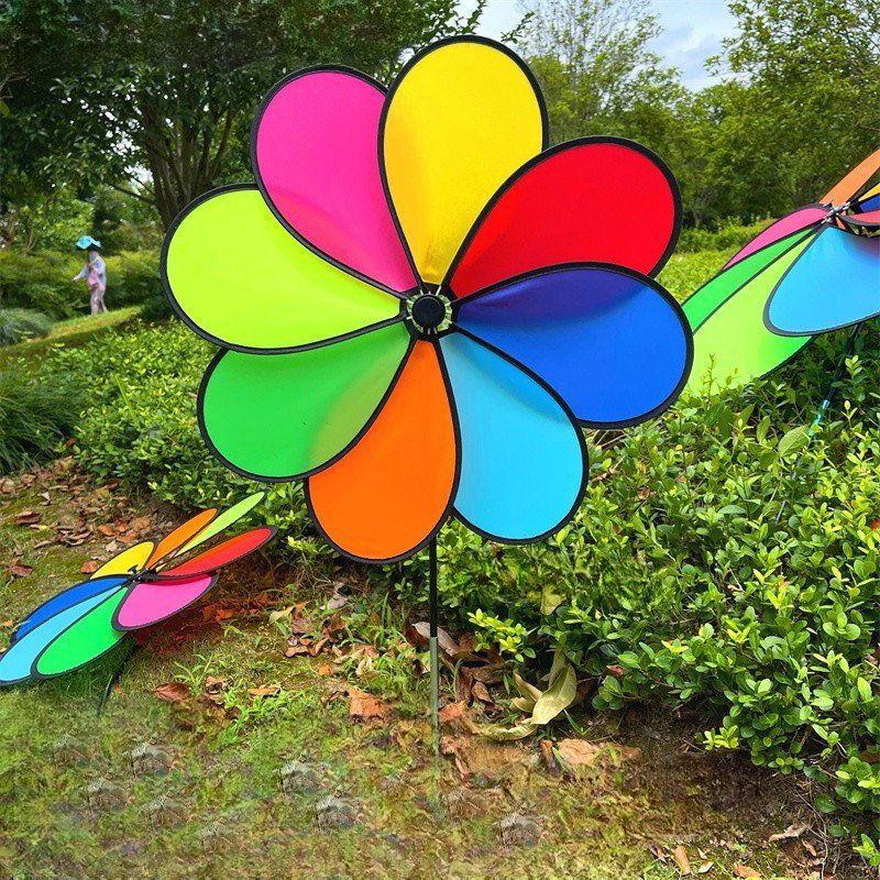 Chong chóng vải 8 cánh cầu vồng 50cm - chong chóng 2 tầng giá rẻ trang trí xe trà sữa - xe cafe, khu vui chơi