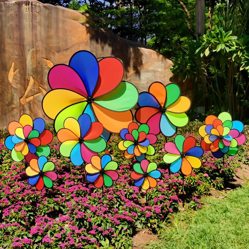 Chong chóng vải 8 cánh cầu vồng 50cm - chong chóng 2 tầng giá rẻ trang trí xe trà sữa - xe cafe, khu vui chơi