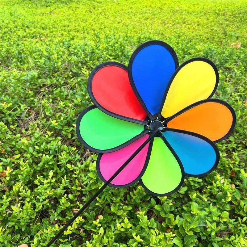 Chong chóng vải 8 cánh cầu vồng 50cm - chong chóng 2 tầng giá rẻ trang trí xe trà sữa - xe cafe, khu vui chơi