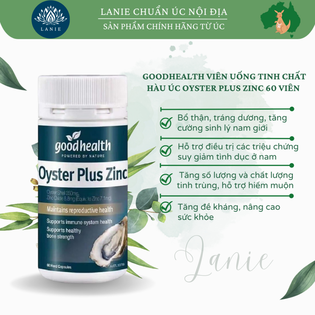 [Che Tên tế nhị] Viên uống tinh chất hàu Oyster Plus ZinC Goodhealth 60 viên (Hàu lùn/Hàu Cao)