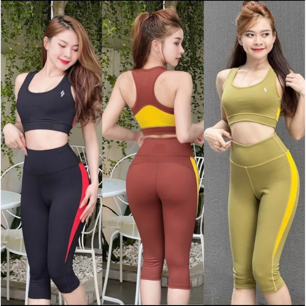 Bộ đồ tập gym yoga nữ đồ tập gym yoga aerobic nữ quần lửng áo ba lỗ kèm mút chất vải thun lạnh co giãn 4 chiều- L03