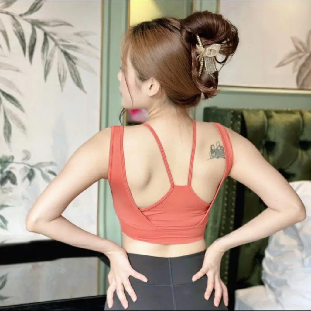 Áo croptop tập gym, yoga aerobic nữ áo bra dây chất thun lạnh co giãn kèm mút
