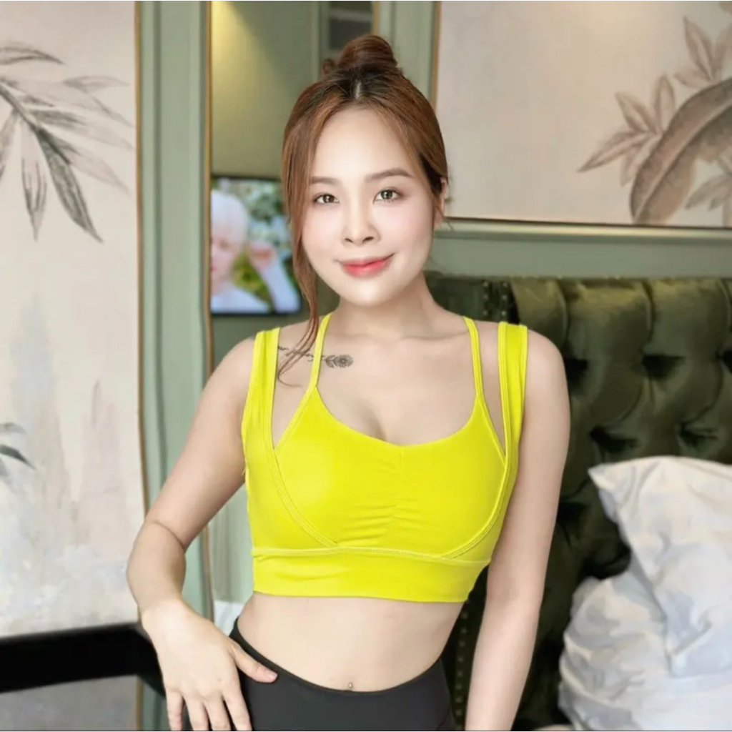 Áo croptop tập gym, yoga aerobic nữ áo bra dây chất thun lạnh co giãn kèm mút