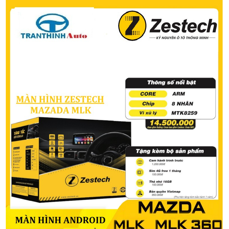 Màn Hình DVD Android Ô Tô zestech mazda mlk&mlk360 10.25 inch hàng chính hãng cao cấp Tặng Vietmaps1lắp sim 4G