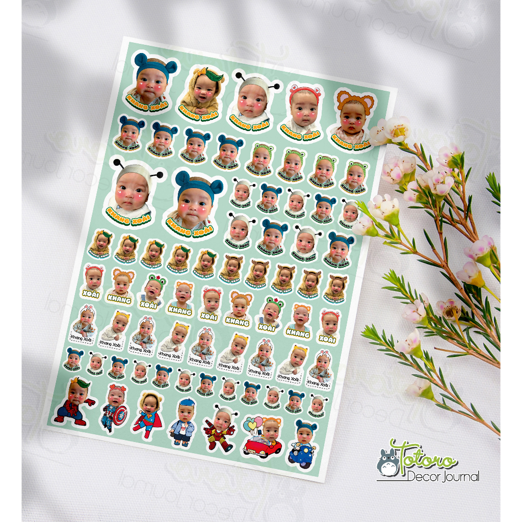 In sticker theo yêu cầu cho bé khổ a4 dán bình sữa, dán xe, dán vali, mũ bảo hiểm..