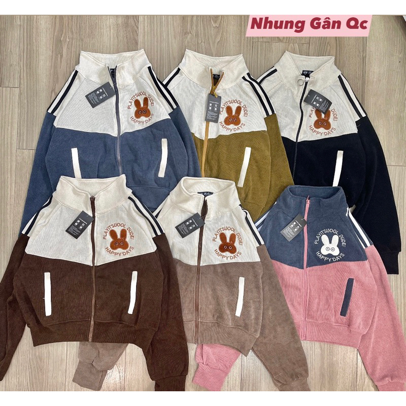 AKCC04_Áo Khoác Nữ Croptop Cổ Trụ Phom Dơi Hàng Cao Cấp_Khoá Kéo Cao 4 Túi Chất Vải Nhung Gân To Thông Hơi_Phom 40-62kg