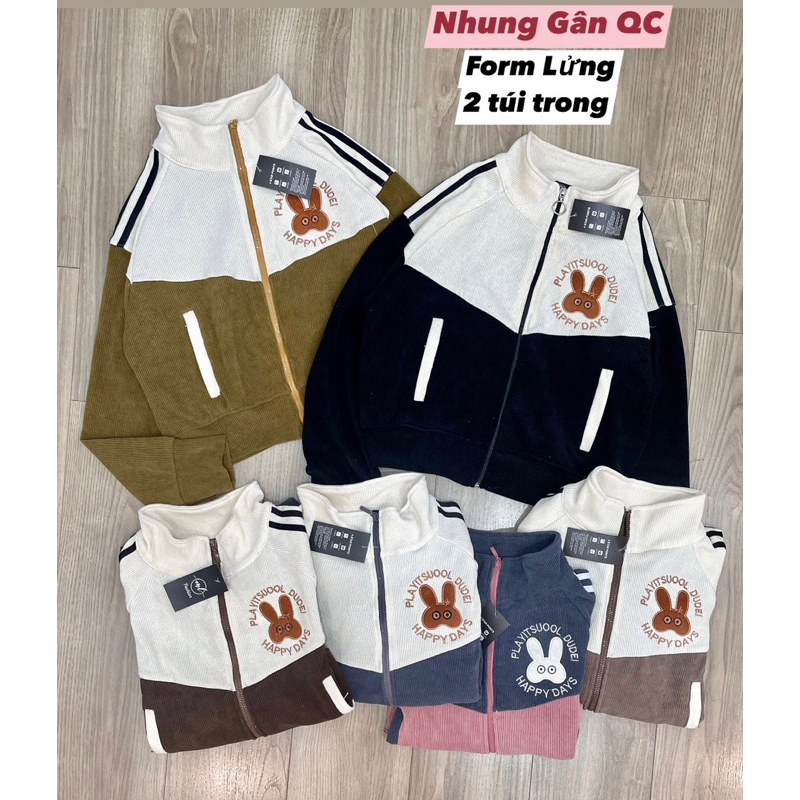 AKCC04_Áo Khoác Nữ Croptop Cổ Trụ Phom Dơi Hàng Cao Cấp_Khoá Kéo Cao 4 Túi Chất Vải Nhung Gân To Thông Hơi_Phom 40-62kg