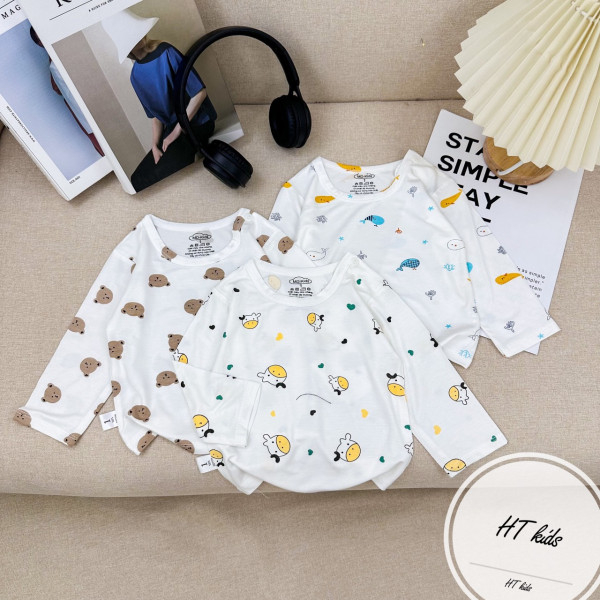 Combo 5 Áo Sơ Sinh Dài Tay - cài vai - chất petit Mềm Mại - co giãn tốt Cho Bé