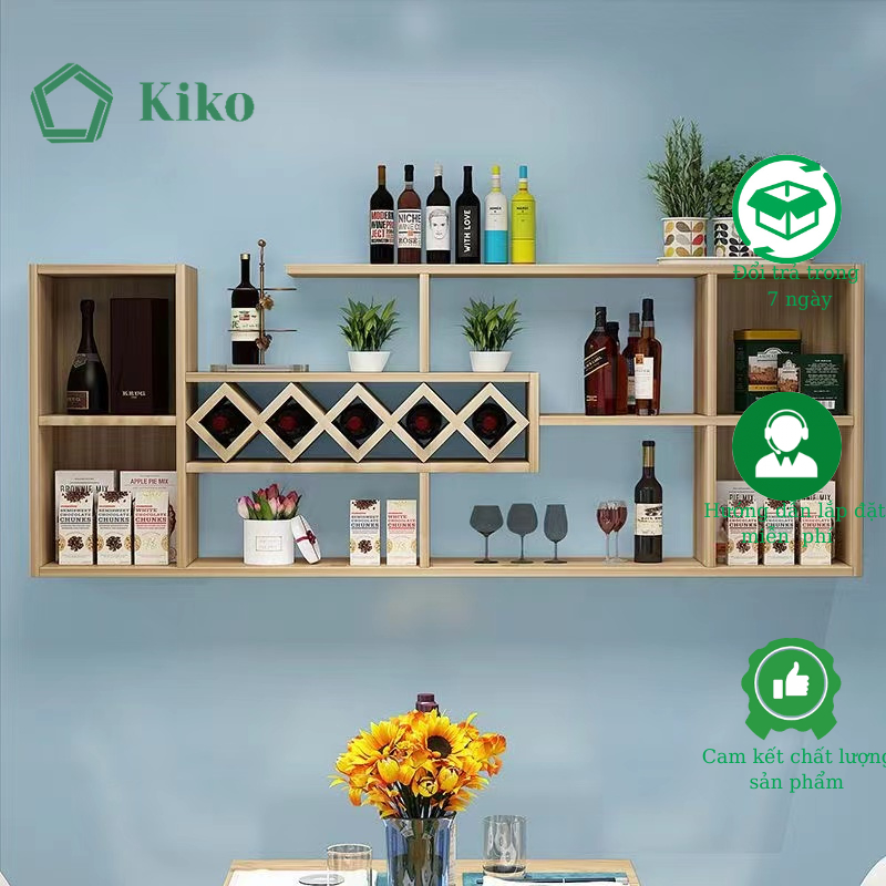 Kệ Rượu Treo Tường Cánh Kính - Gỗ MDF 15mm chống Mọt Đa Năng KIKO KR1028