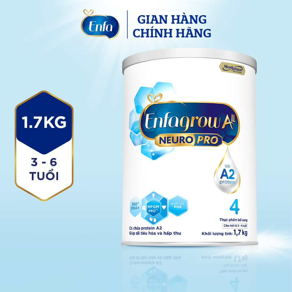 [Tặng phích giữ nhiệt Elmich ] Sữa bột Enfagrow A2 Neuro Pro 4 dành cho trẻ 3-6 tuổi - 1.7 kg